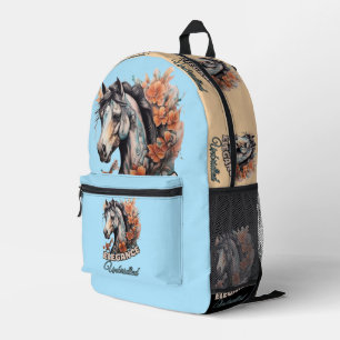 Mochila Impresa Diseño de caballos sofisticado con Naranja en flor