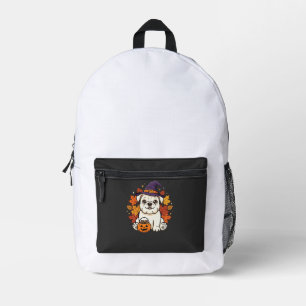Mochila Impresa Diseño de calabaza de Halloween de Bulldog lindo_1