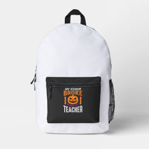 Mochila Impresa Diseño de Calabaza de Profesor de Halloween Escoba
