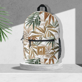Mochila Impresa Diseño de carbón de oro de hoja tropical personali