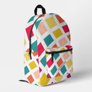 Mochila Impresa Diseño de cuadrados de estilo retro colorido