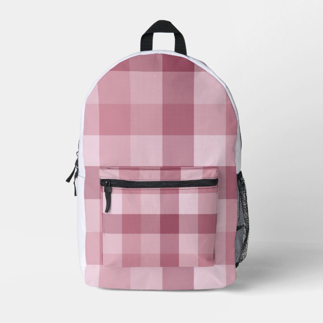 Mochila Impresa Diseño de Cuadros de Gingham Rosa (Anverso)