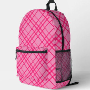 Mochila Impresa Diseño de cuadros de línea de cuadrícula rosa sobr