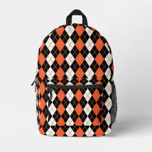Mochila Impresa Diseño de diamante argyle naranja negro blanco