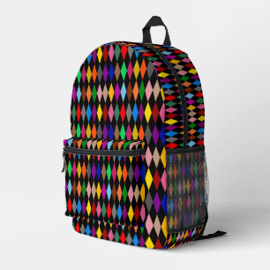 Mochila Impresa Diseño de Diamantes Arlequín Coloridos Negro 
