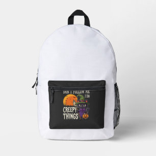 Mochila Impresa Diseño de gato bruja de Halloween cosas espeluznan