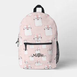 Mochila Impresa Diseño de gato rosa adorable para niñas en la escu