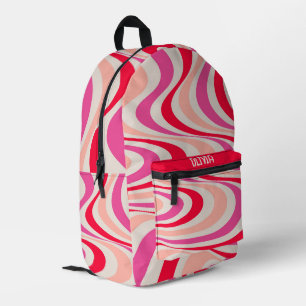 Mochila Impresa Diseño de giro retro rosa, rojo y gris abstracto