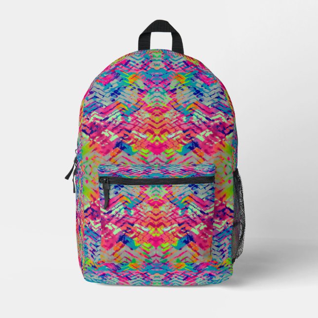 Mochila Impresa Diseño de huellas de neón coloridas (Anverso)