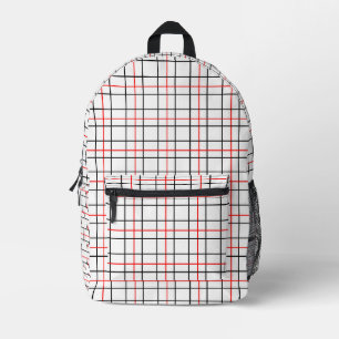 Mochila Impresa Diseño de líneas de cuadrícula negras rojas