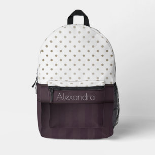 Mochila Impresa Diseño de lunares de ciruela polvorienta y beige c