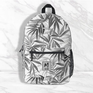 Mochila Impresa Diseño de monograma del patrón de hojas tropicales
