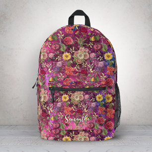 Mochila Impresa Diseño de monograma floral rosa púrpura elegante