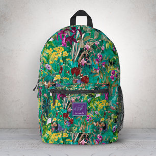 Mochila Impresa Diseño de Monograma Floral Turquesa Dulce con Hoja