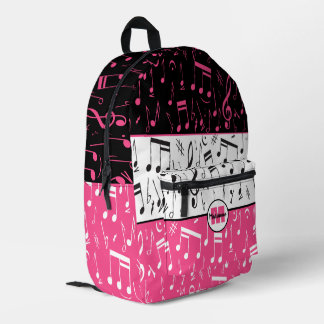 Mochila Impresa Diseño de música rosa, negro y blanco personalizad
