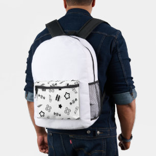 Mochila Impresa Diseño de patineta para patines en blanco y negro