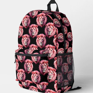 Mochila Impresa Diseño de patrón de animal con cabeza de león rosa
