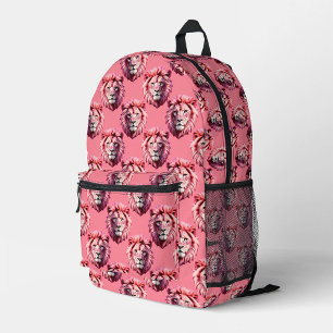 Mochila Impresa Diseño de patrón de animal con cabeza de león rosa