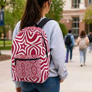 Mochila Impresa Diseño de Patrón de Arte de Estrella Blanca y Roja