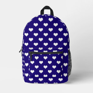 Mochila Impresa Diseño de patrón de corazón de amor blanco azul