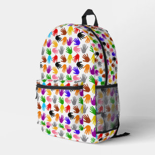 Mochila Impresa Diseño de patrón de huella de mano colorida blanca
