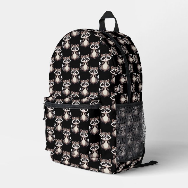 Mochila Impresa Diseño de patrón de mapache negro  (Esquina derecha trasera )