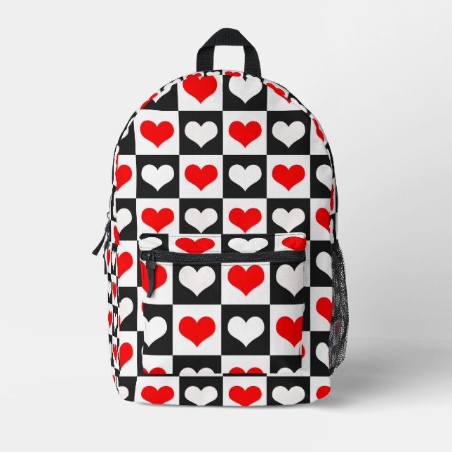 Mochila Impresa Diseño de patrones de corazón de amor geométrico (Anverso)