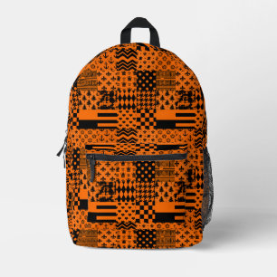 Mochila Impresa Diseño de patrones mixtos de color negro naranja
