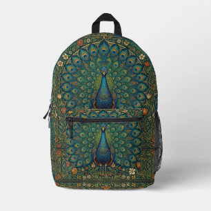 Mochila Impresa Diseño de pavo real bohemio vintage elegante