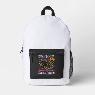 Mochila Impresa Diseño de perro calabaza niña de Halloween Retriev