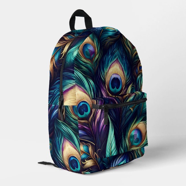 Mochila Impresa Diseño de plumas de pavo real único (Esquina izquierda trasera)