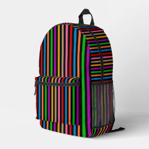 Mochila Impresa Diseño de rayas de arcoíris coloridas - negro