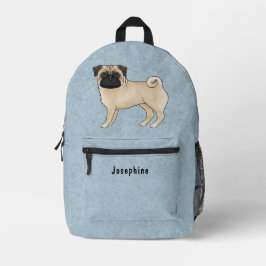 Mochila Impresa Diseño de raza de perro Fawn Pug Mops con texto pe