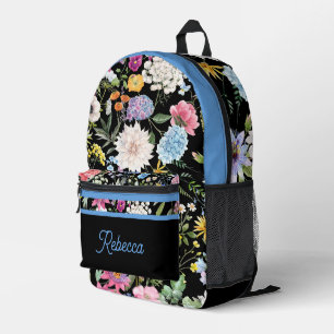 Mochila Impresa Diseño de resorte floral con trazo azul personaliz