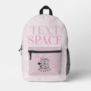 Mochila Impresa Diseño de texto de cumpleaños de hija con corazone