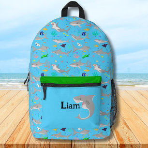 Mochila Impresa Diseño de tiburón de nombre personalizado con esce
