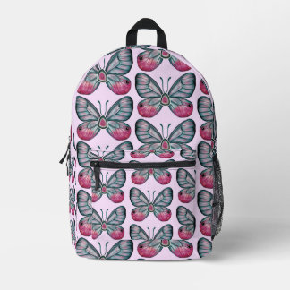Mochila Impresa Diseño del patrón de mariposa de vidrio rosado de 