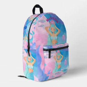 Mochila Impresa Diseño femenino con sirena linda rosa y azul