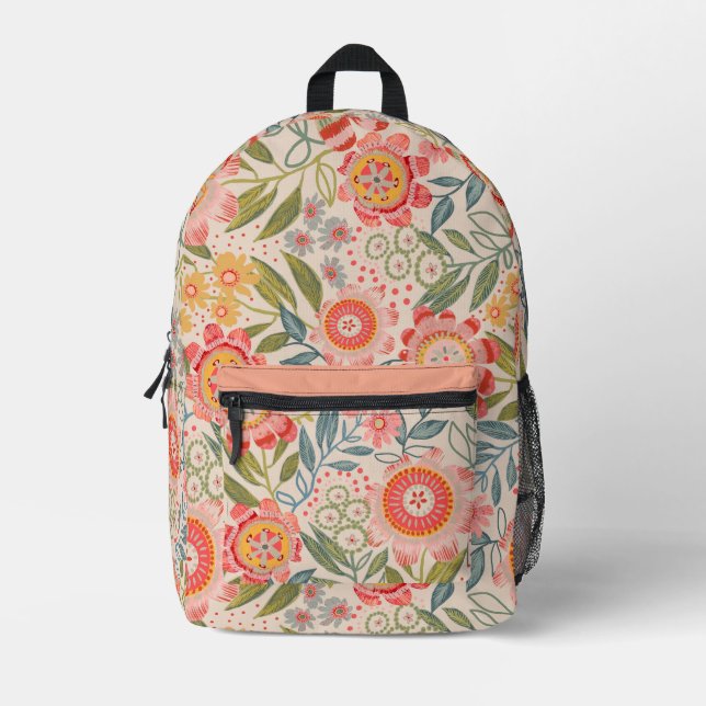 Mochila Impresa Diseño floral audaz (Anverso)
