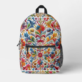 Mochila Impresa Diseño floral con un diseño de bordado colorido