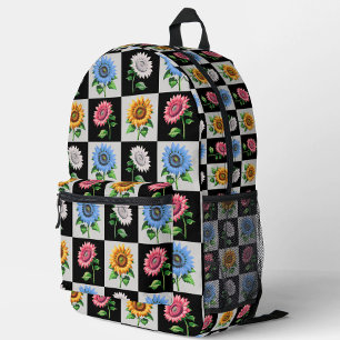 Mochila Impresa Diseño floral de girasol multicolor a cuadros