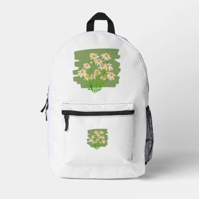 Mochila Impresa Diseño Floral Rústico sobre Fondo Verde (Anverso)