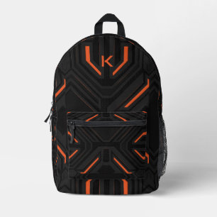 Mochila Impresa Diseño geométrico de fondo de juegos gris y naranj