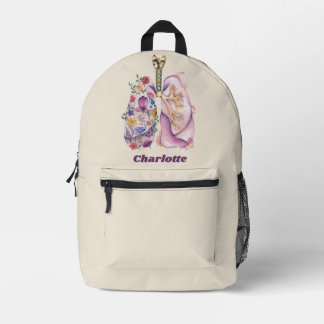 Mochila Impresa Diseño médico de acuarela de anatomía de pulmón fl
