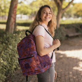 Mochila Impresa Diseño moderno de monograma rojo púrpura de hoja t