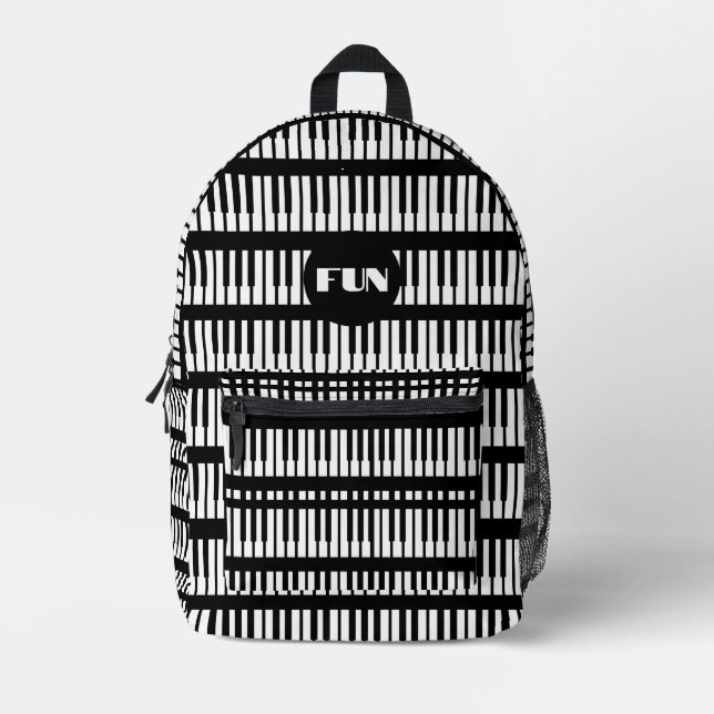 Mochila Impresa Diseño musical épico de Black White Piano Keys (Anverso)
