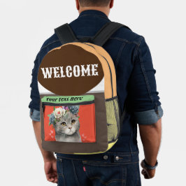 Mochila Impresa Diseño personalizado de bienvenida con gato enamor