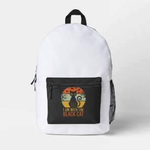 Mochila Impresa Diseño Retro Atardecer Gato Negro Halloween