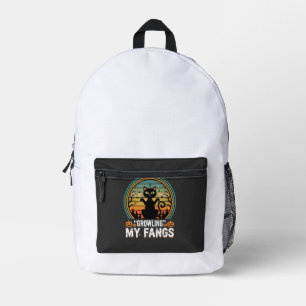 Mochila Impresa Diseño Retro de Gato Negro de Halloween Gruñendo M