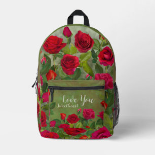 Mochila Impresa Diseño Romántico de Rosa Roja Totalmente Personali